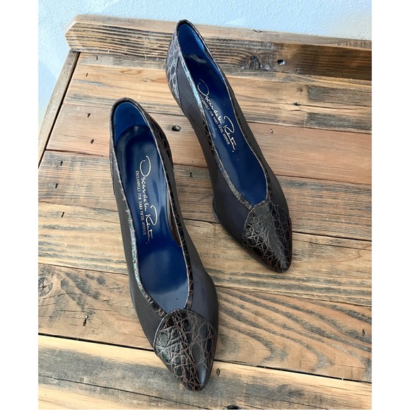 NWT Vintage - Oscar de la Renta - Brown Leather Heels 7.5B - Picture 4 of 13